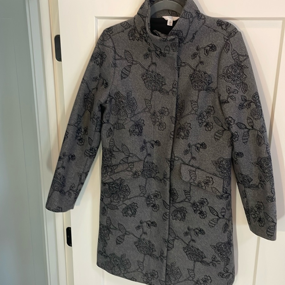Women Gray Floral Faux Wool Coat